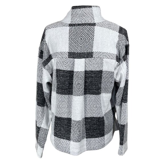 Christopher & Banks Fleece Jacket Black White Buffalo Plaid Size L Large - Picture 3 of 7